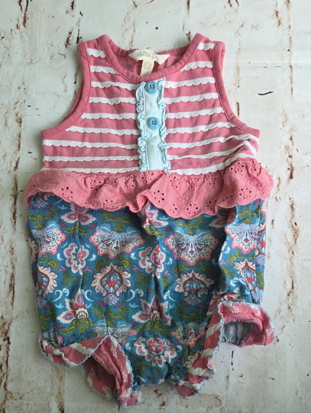Matilda Jane Pink Blue Floral Ruffled One-Piece